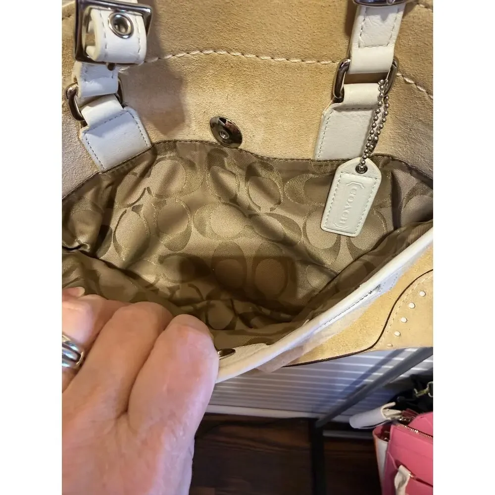 VTG Coach Yellow/Tan Suede with White Leather Trim Hampton Bag Style J04S-5081